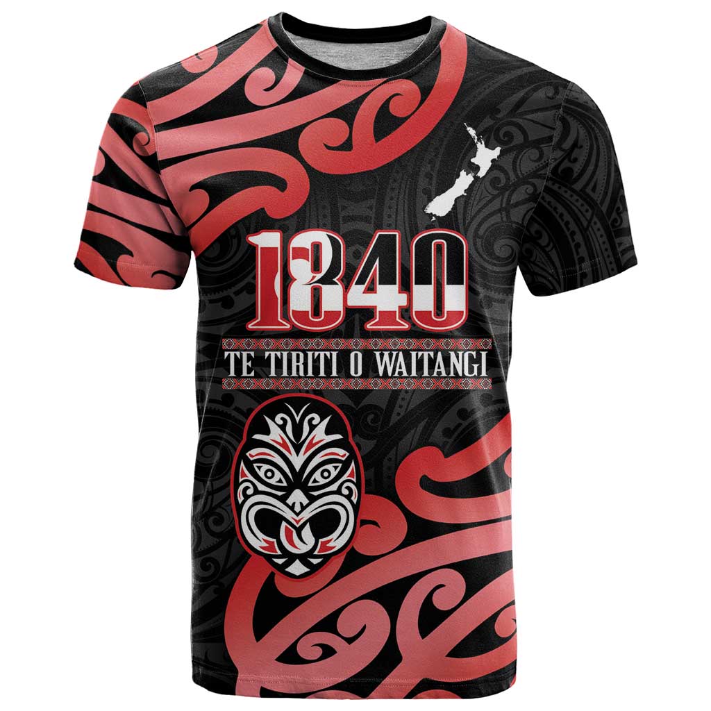 New Zealand 1840 Waitangi Day T Shirt Aotearoa Haka Mask - Red Version - Vibe Hoodie Shop