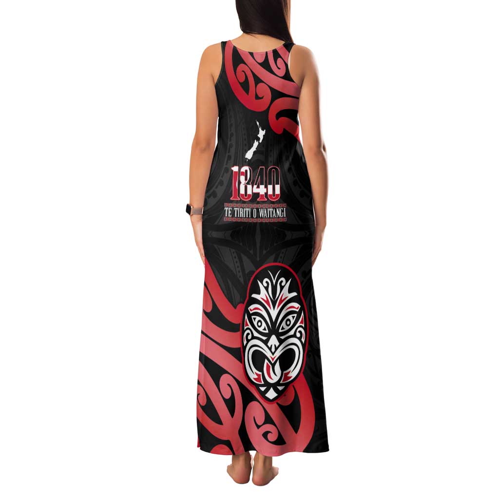 New Zealand 1840 Waitangi Day Tank Maxi Dress Aotearoa Haka Mask - Red Version