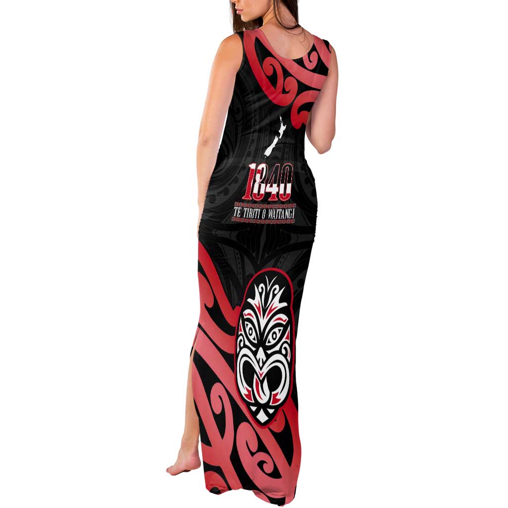 New Zealand 1840 Waitangi Day Tank Maxi Dress Aotearoa Haka Mask - Red Version