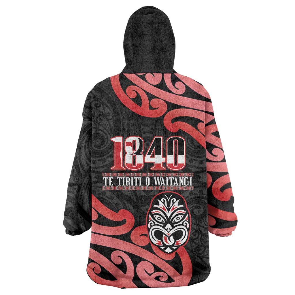 New Zealand 1840 Waitangi Day Wearable Blanket Hoodie Aotearoa Haka Mask - Red Version - Vibe Hoodie Shop