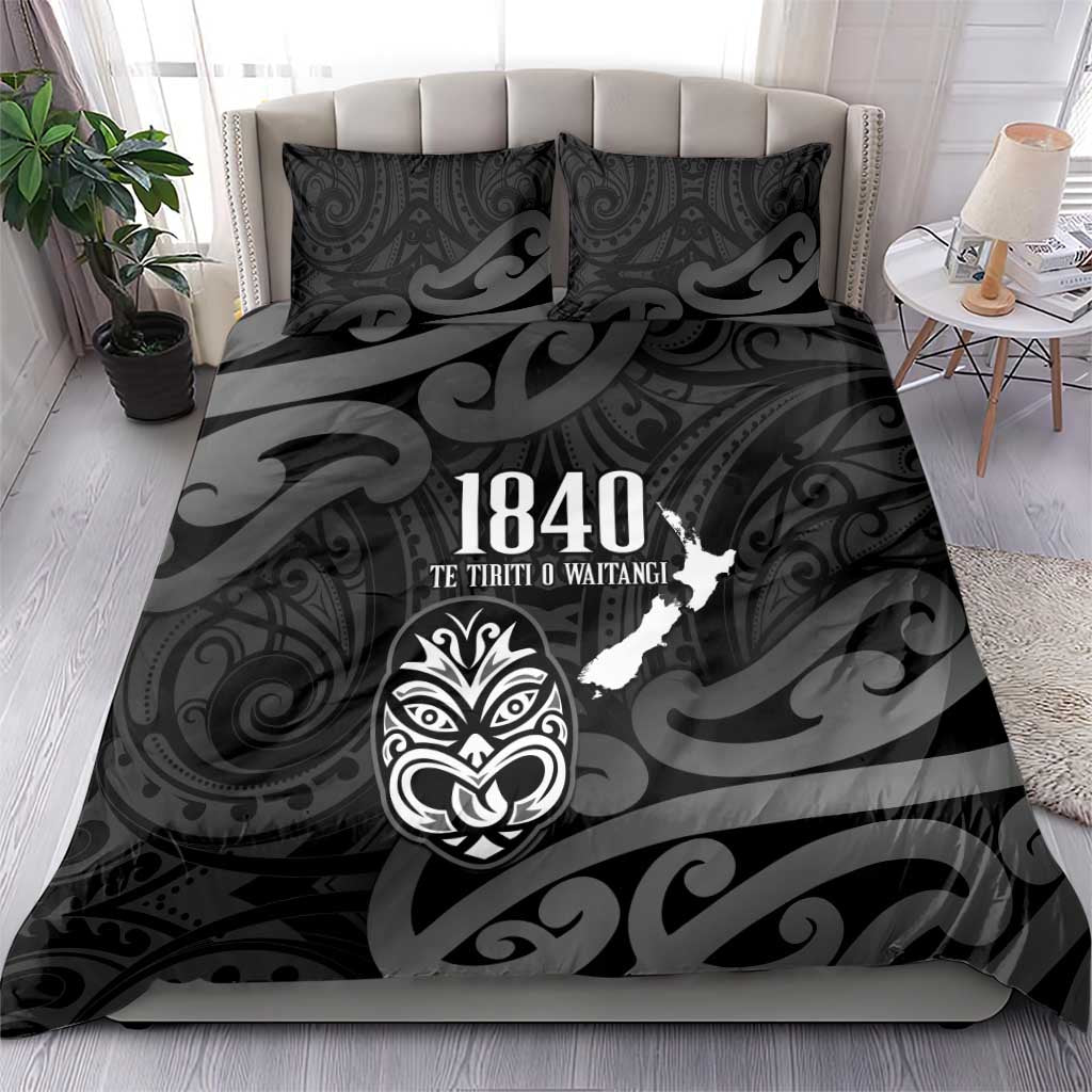New Zealand 1840 Waitangi Day Bedding Set Aotearoa Haka Mask - Black Version - Vibe Hoodie Shop