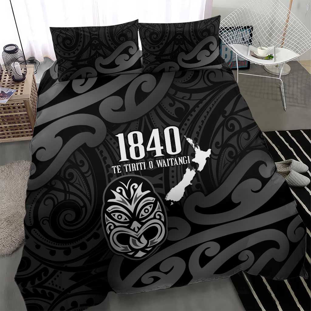 New Zealand 1840 Waitangi Day Bedding Set Aotearoa Haka Mask - Black Version - Vibe Hoodie Shop