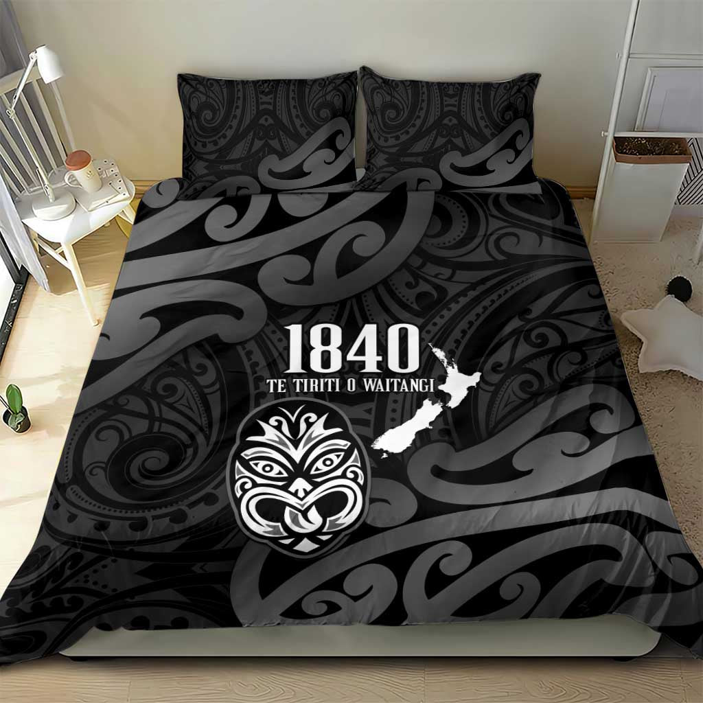 New Zealand 1840 Waitangi Day Bedding Set Aotearoa Haka Mask - Black Version - Vibe Hoodie Shop