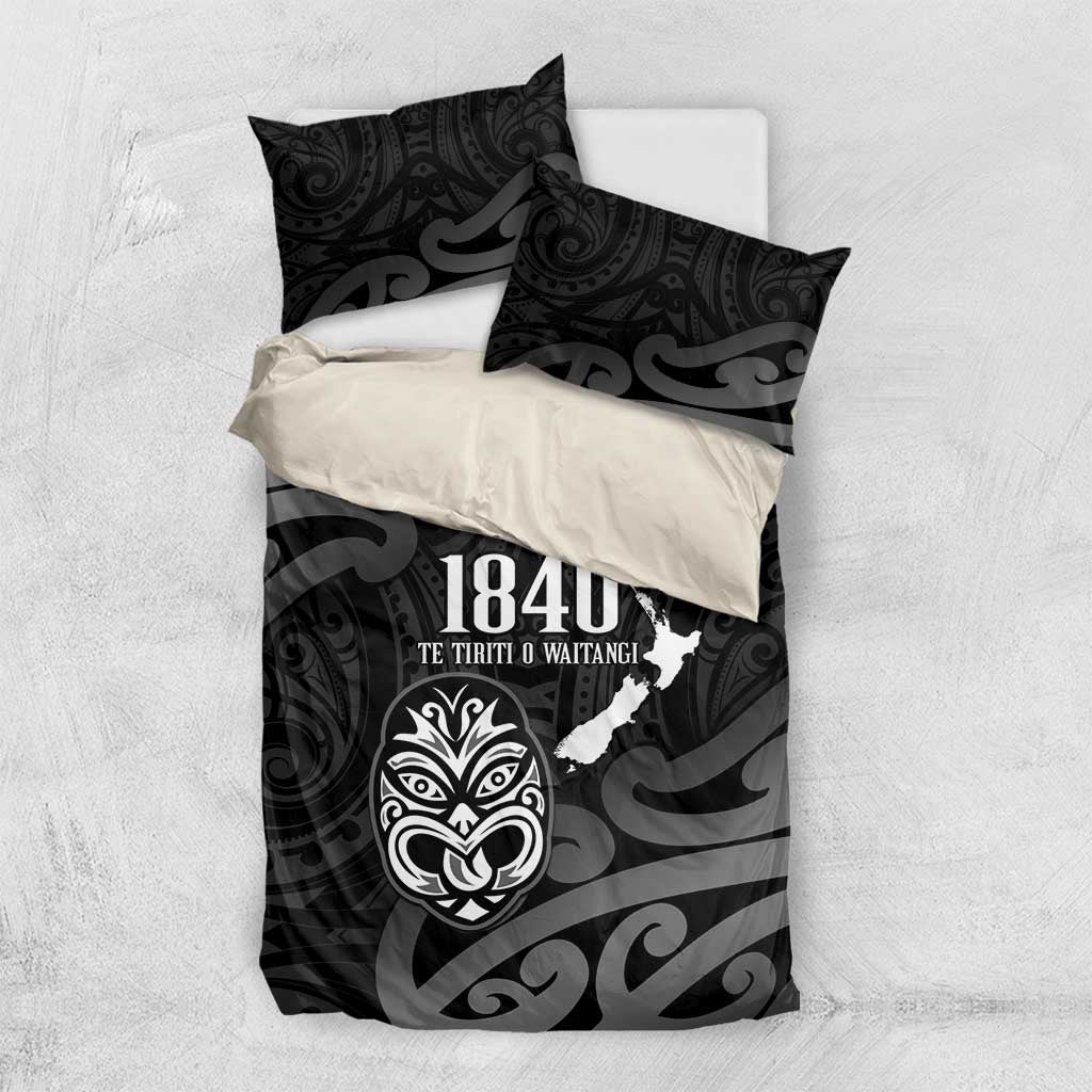 New Zealand 1840 Waitangi Day Bedding Set Aotearoa Haka Mask - Black Version - Vibe Hoodie Shop