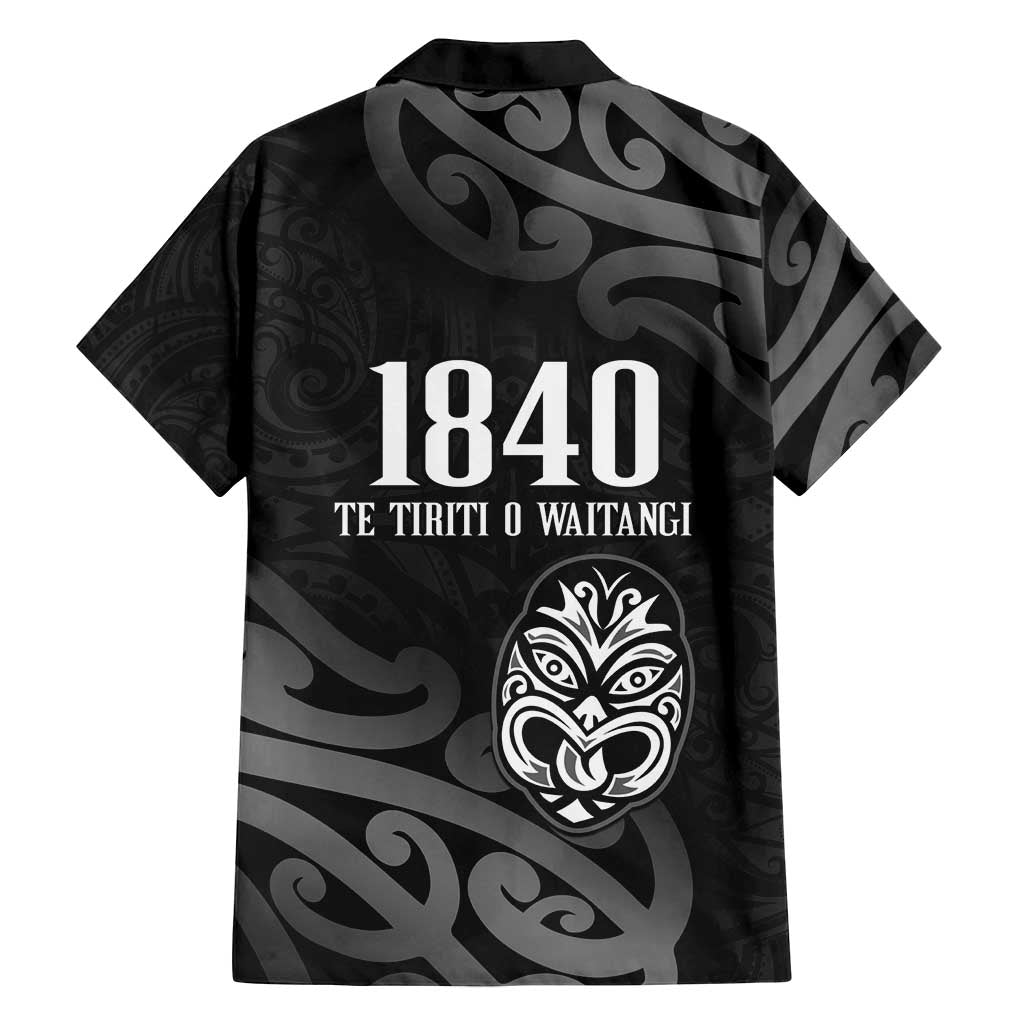 New Zealand 1840 Waitangi Day Family Matching Long Sleeve Bodycon Dress and Hawaiian Shirt Aotearoa Haka Mask - Black Version