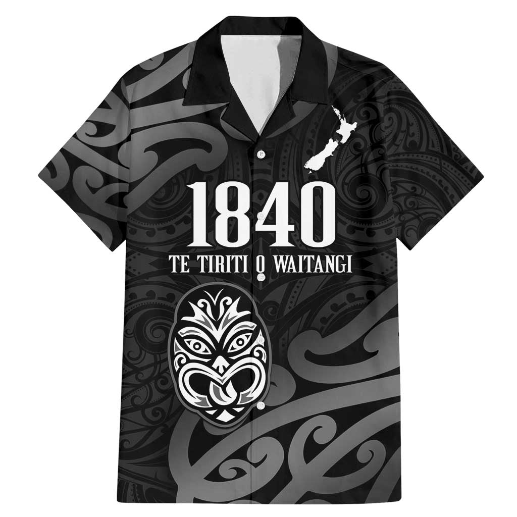 New Zealand 1840 Waitangi Day Family Matching Mermaid Dress and Hawaiian Shirt Aotearoa Haka Mask - Black Version