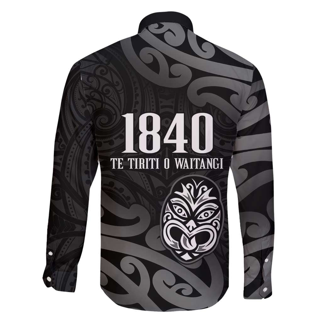 New Zealand 1840 Waitangi Day Family Matching Short Sleeve Bodycon Dress and Hawaiian Shirt Aotearoa Haka Mask - Black Version