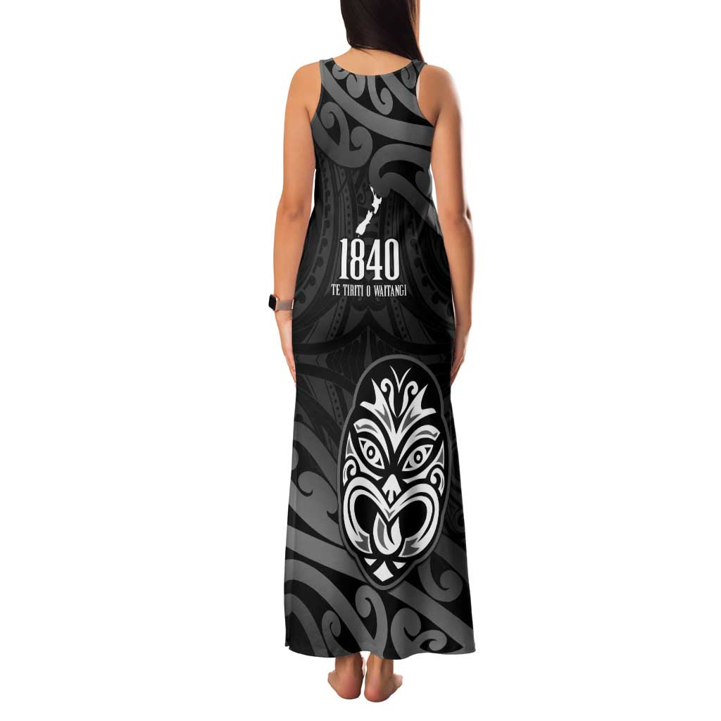 New Zealand 1840 Waitangi Day Family Matching Tank Maxi Dress and Hawaiian Shirt Aotearoa Haka Mask - Black Version