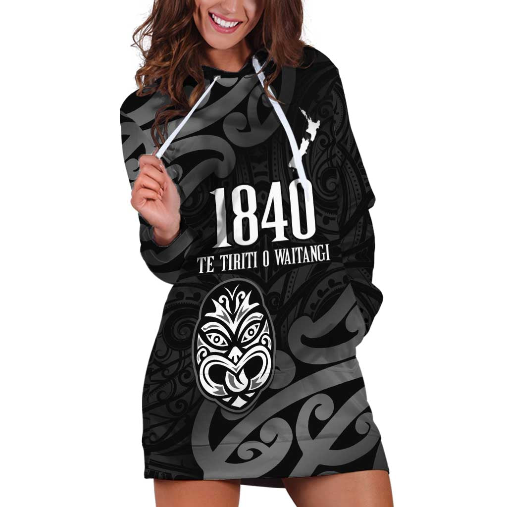 New Zealand 1840 Waitangi Day Hoodie Dress Aotearoa Haka Mask - Black Version - Vibe Hoodie Shop