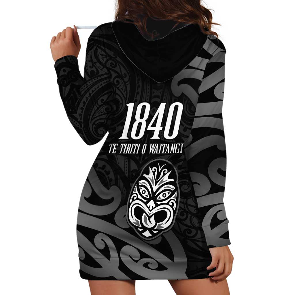 New Zealand 1840 Waitangi Day Hoodie Dress Aotearoa Haka Mask - Black Version - Vibe Hoodie Shop