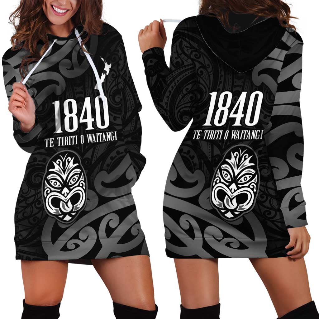 New Zealand 1840 Waitangi Day Hoodie Dress Aotearoa Haka Mask - Black Version - Vibe Hoodie Shop