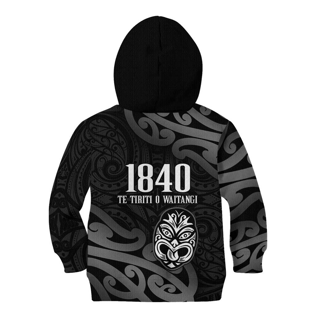 New Zealand 1840 Waitangi Day Kid Hoodie Aotearoa Haka Mask - Black Version - Vibe Hoodie Shop