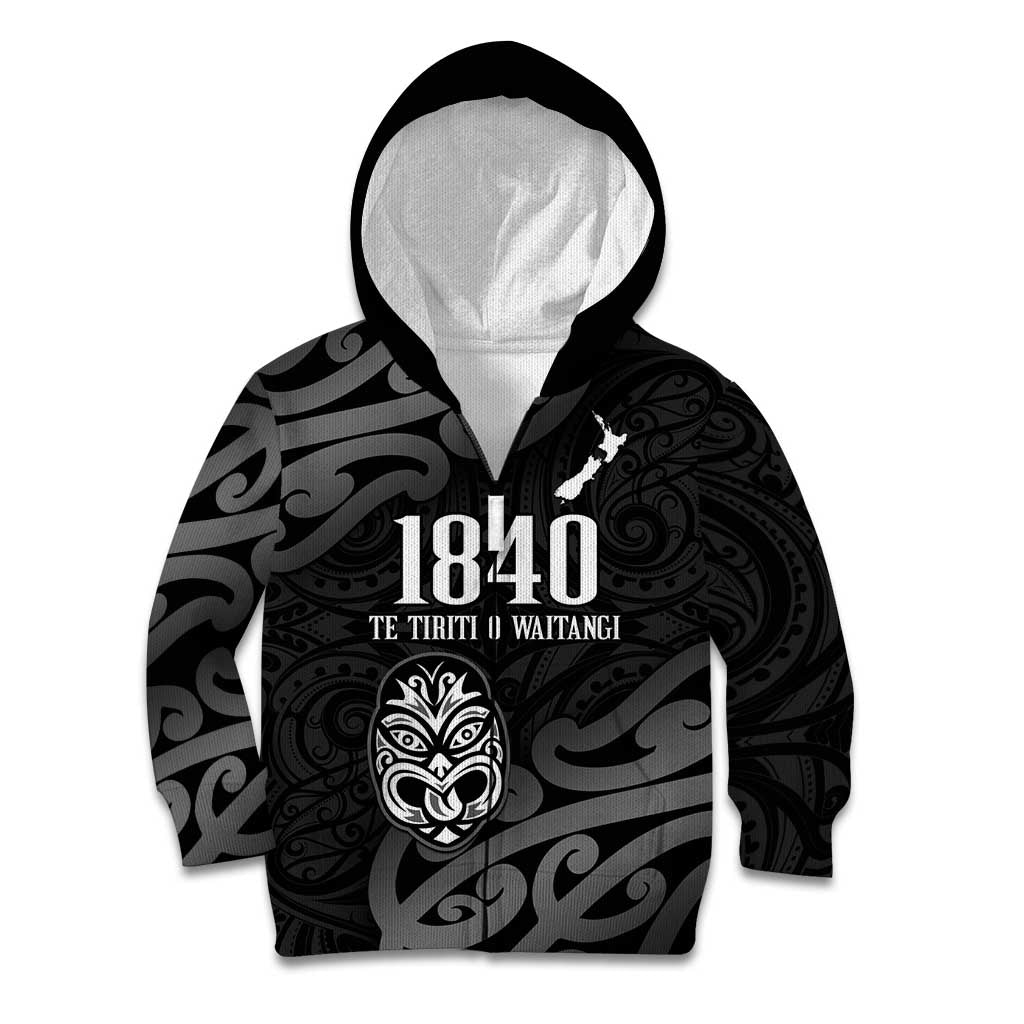 New Zealand 1840 Waitangi Day Kid Hoodie Aotearoa Haka Mask - Black Version - Vibe Hoodie Shop