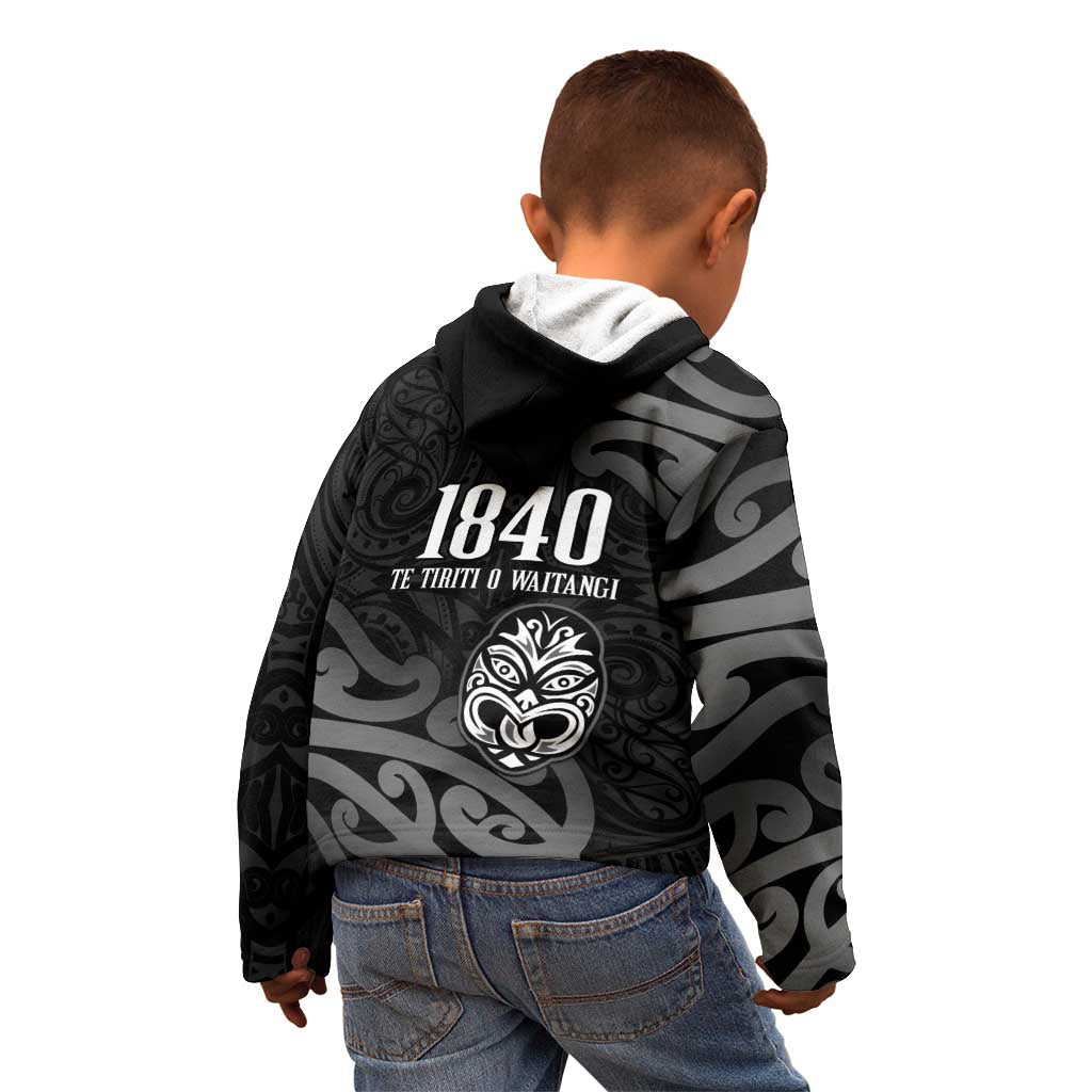 New Zealand 1840 Waitangi Day Kid Hoodie Aotearoa Haka Mask - Black Version - Vibe Hoodie Shop