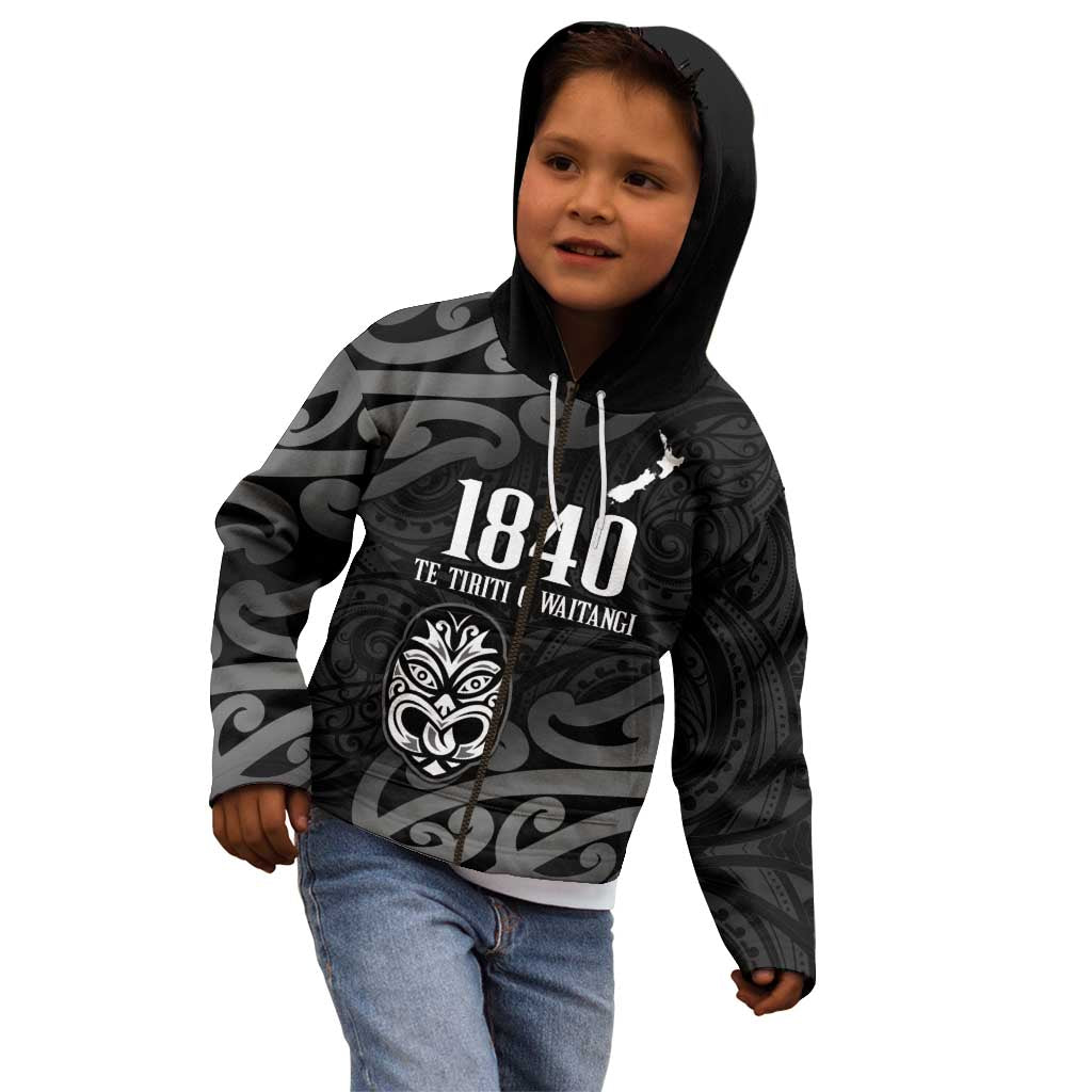 New Zealand 1840 Waitangi Day Kid Hoodie Aotearoa Haka Mask - Black Version - Vibe Hoodie Shop