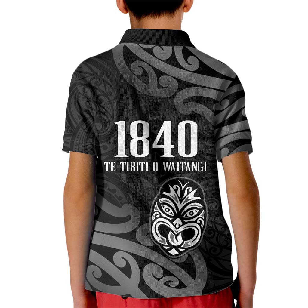 New Zealand 1840 Waitangi Day Kid Polo Shirt Aotearoa Haka Mask - Black Version - Vibe Hoodie Shop