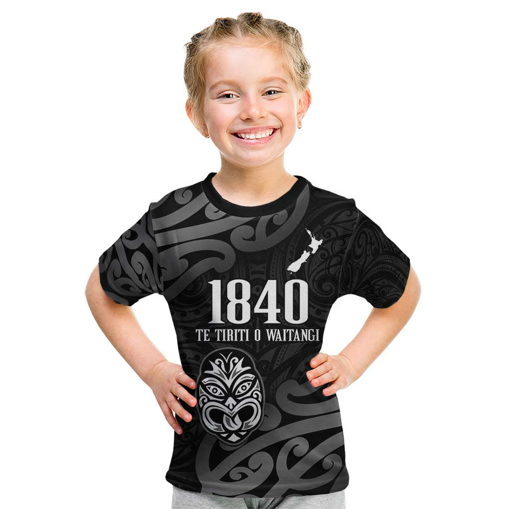 New Zealand 1840 Waitangi Day Kid T Shirt Aotearoa Haka Mask - Black Version - Vibe Hoodie Shop