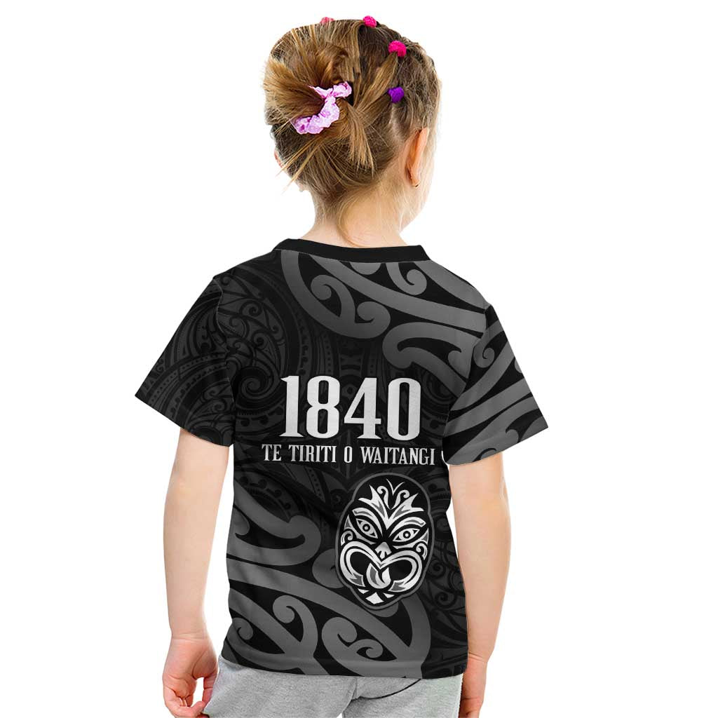 New Zealand 1840 Waitangi Day Kid T Shirt Aotearoa Haka Mask - Black Version - Vibe Hoodie Shop