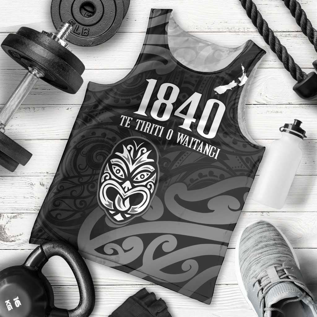 New Zealand 1840 Waitangi Day Men Tank Top Aotearoa Haka Mask - Black Version - Vibe Hoodie Shop