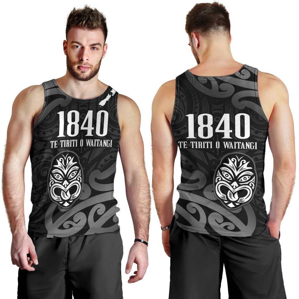 New Zealand 1840 Waitangi Day Men Tank Top Aotearoa Haka Mask - Black Version - Vibe Hoodie Shop