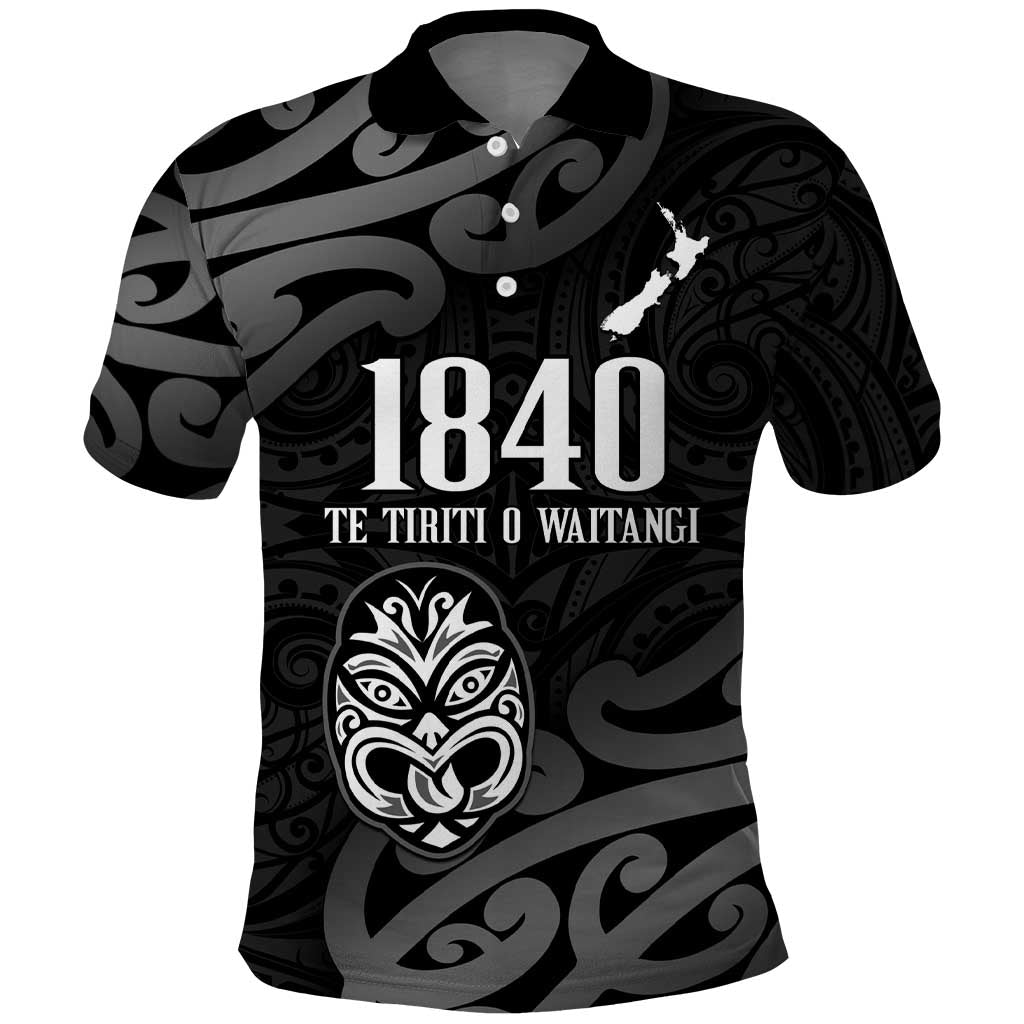 New Zealand 1840 Waitangi Day Polo Shirt Aotearoa Haka Mask - Black Version - Vibe Hoodie Shop