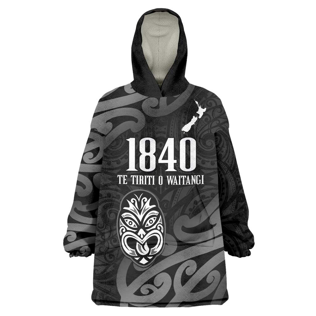 New Zealand 1840 Waitangi Day Wearable Blanket Hoodie Aotearoa Haka Mask - Black Version - Vibe Hoodie Shop