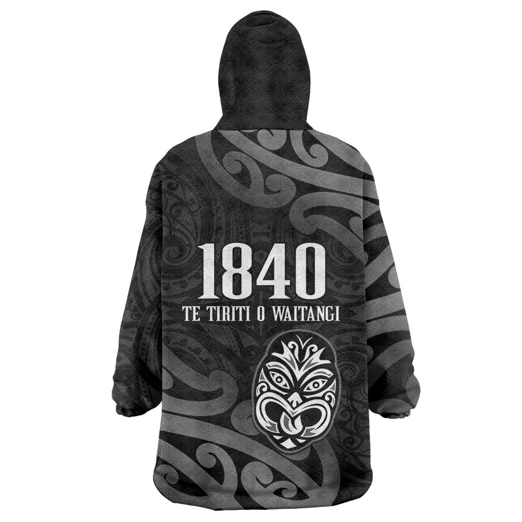 New Zealand 1840 Waitangi Day Wearable Blanket Hoodie Aotearoa Haka Mask - Black Version - Vibe Hoodie Shop