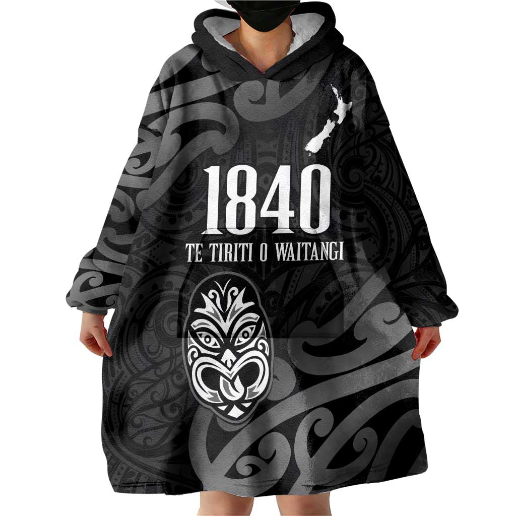 New Zealand 1840 Waitangi Day Wearable Blanket Hoodie Aotearoa Haka Mask - Black Version - Vibe Hoodie Shop