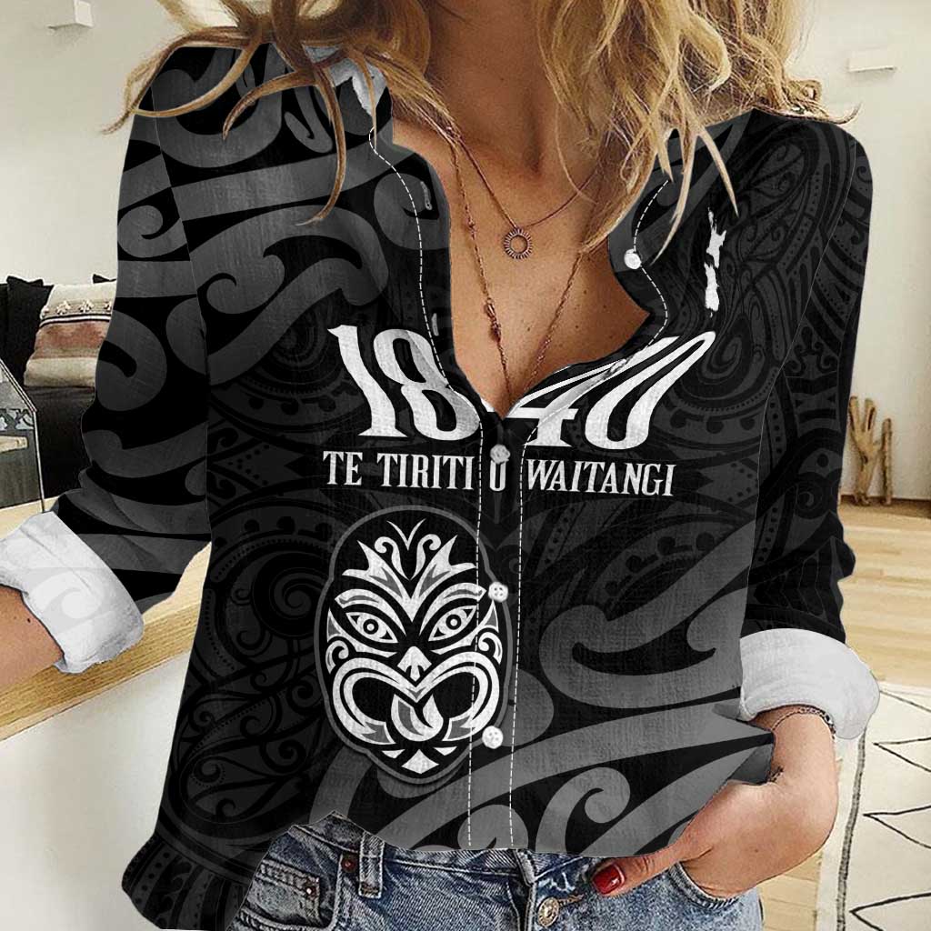 New Zealand 1840 Waitangi Day Women Casual Shirt Aotearoa Haka Mask - Black Version - Vibe Hoodie Shop