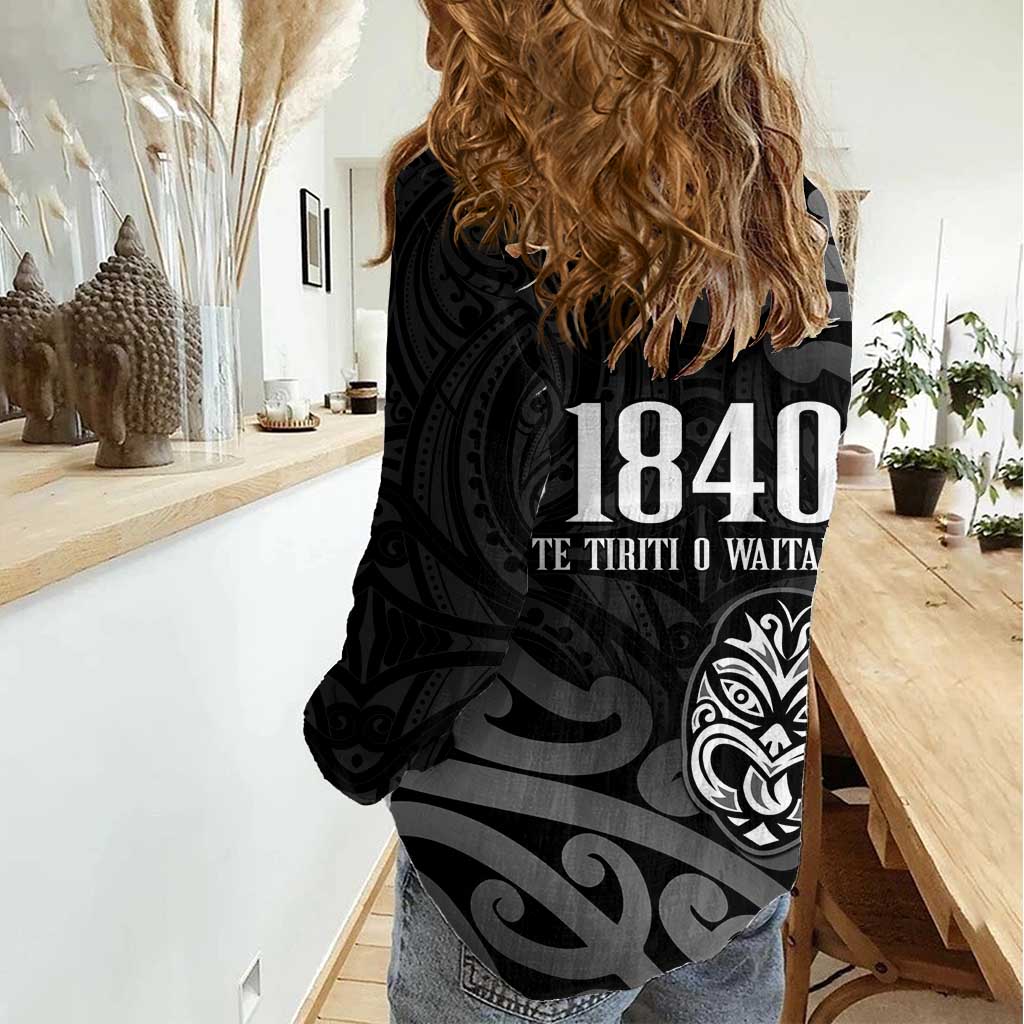 New Zealand 1840 Waitangi Day Women Casual Shirt Aotearoa Haka Mask - Black Version - Vibe Hoodie Shop