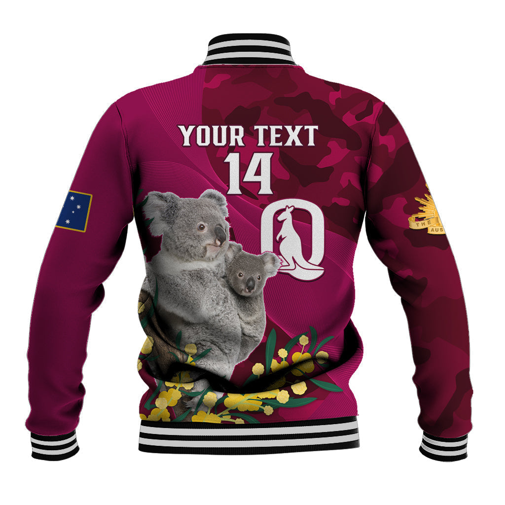 Custom QLD Maroons ANZAC Day Baseball Jacket Australian Koala Mix Camouflage - Vibe Hoodie Shop