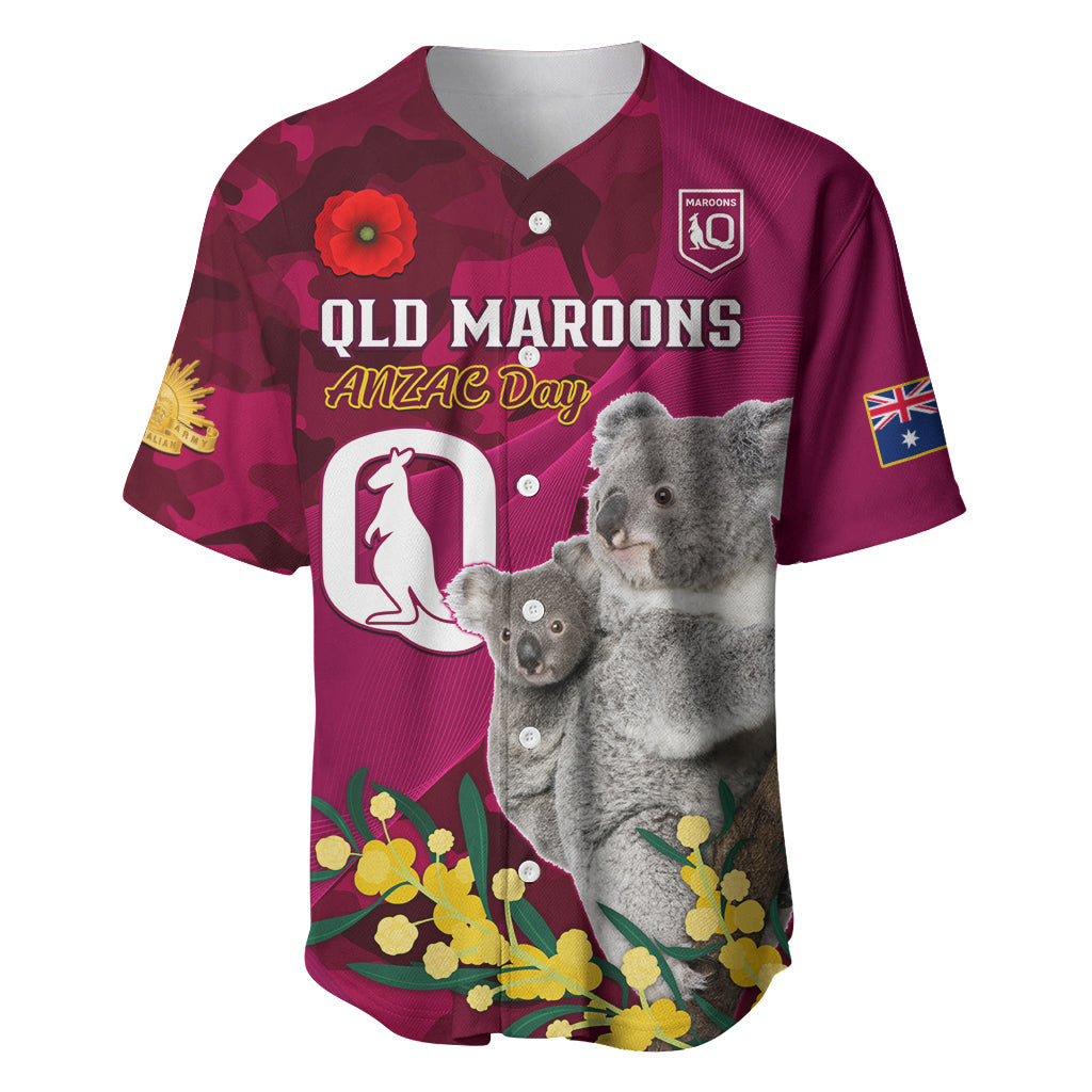 Custom QLD Maroons ANZAC Day Baseball Jersey Australian Koala Mix Camouflage - Vibe Hoodie Shop