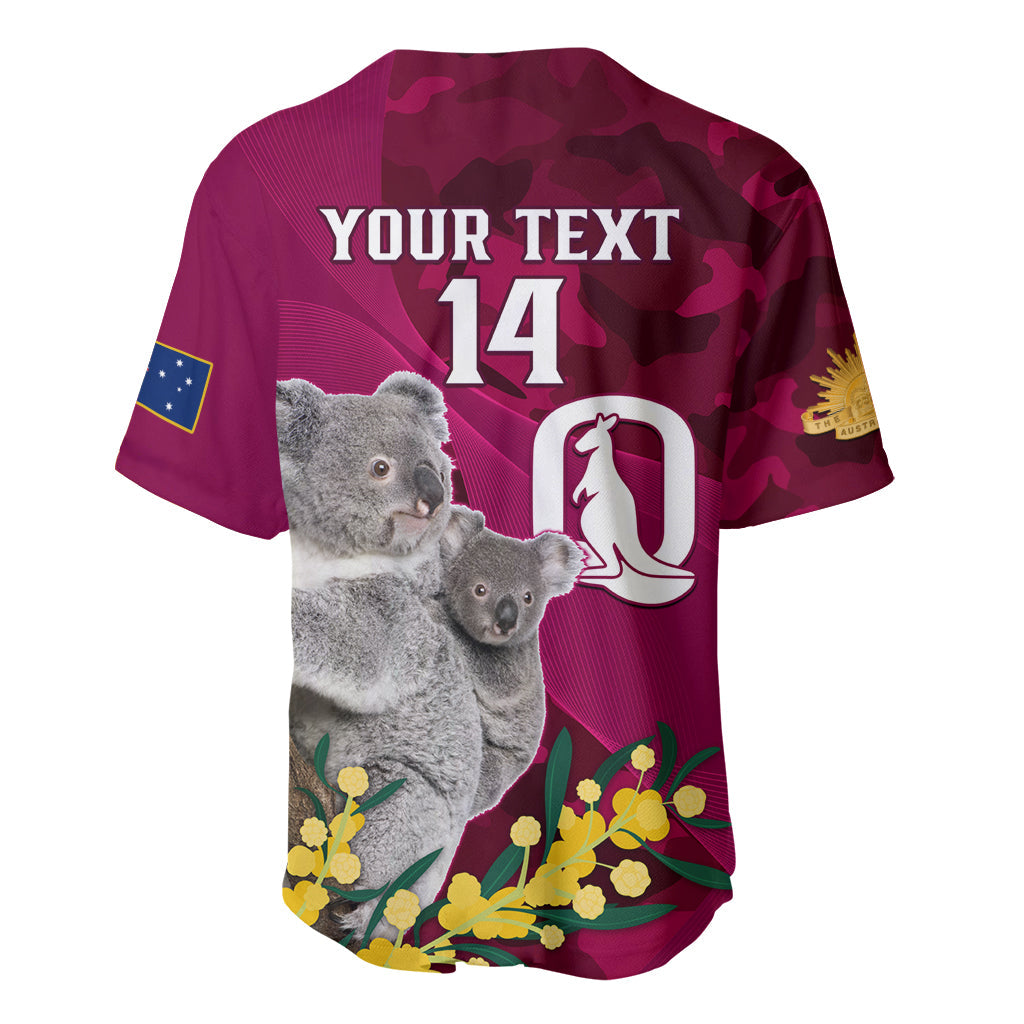 Custom QLD Maroons ANZAC Day Baseball Jersey Australian Koala Mix Camouflage - Vibe Hoodie Shop
