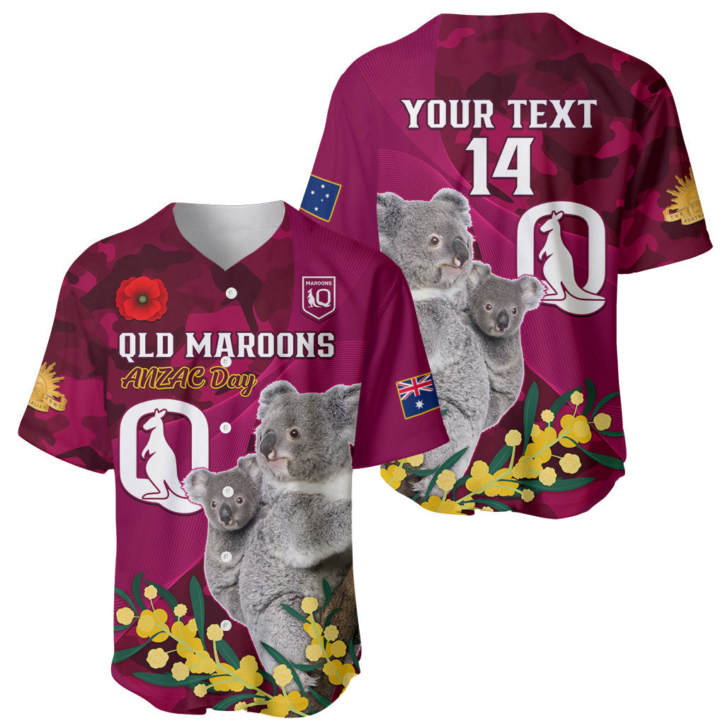 Custom QLD Maroons ANZAC Day Baseball Jersey Australian Koala Mix Camouflage - Vibe Hoodie Shop