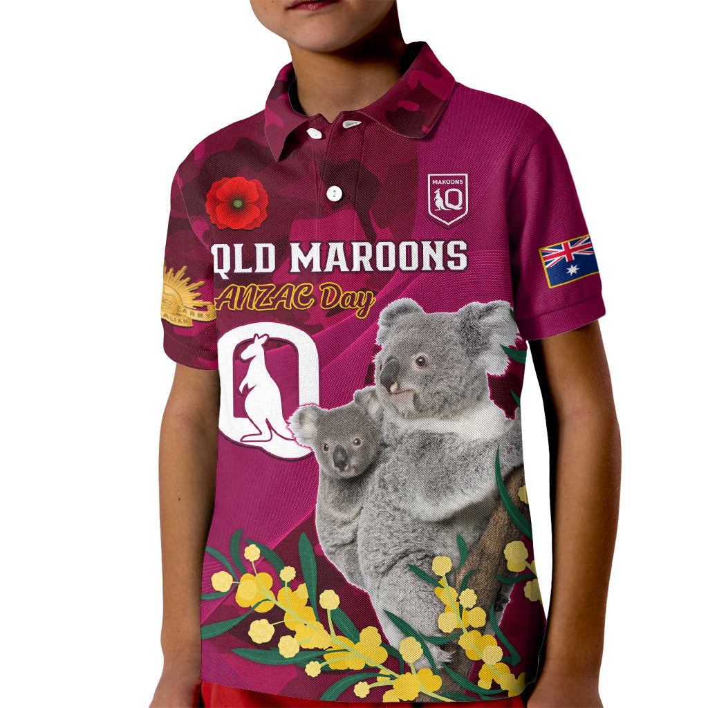 Custom QLD Maroons ANZAC Day Kid Polo Shirt Australian Koala Mix Camouflage - Vibe Hoodie Shop