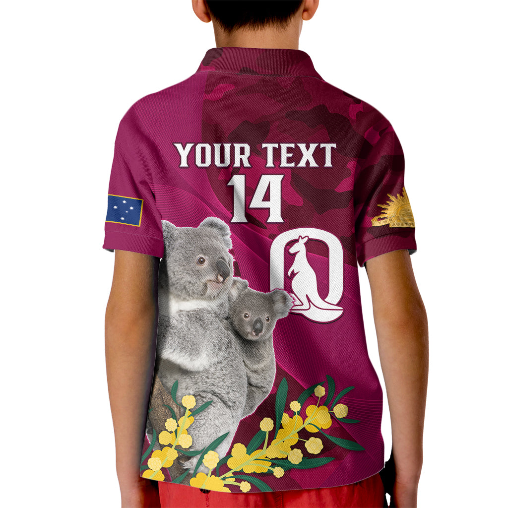 Custom QLD Maroons ANZAC Day Kid Polo Shirt Australian Koala Mix Camouflage - Vibe Hoodie Shop