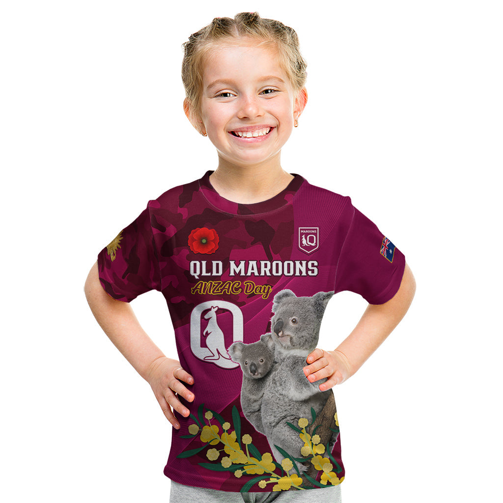 Custom QLD Maroons ANZAC Day Kid T Shirt Australian Koala Mix Camouflage - Vibe Hoodie Shop