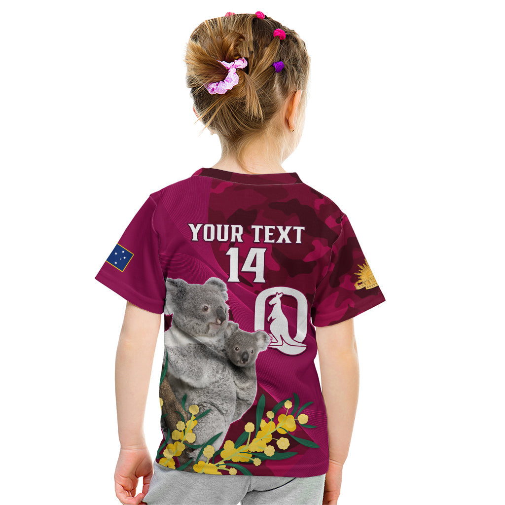 Custom QLD Maroons ANZAC Day Kid T Shirt Australian Koala Mix Camouflage - Vibe Hoodie Shop