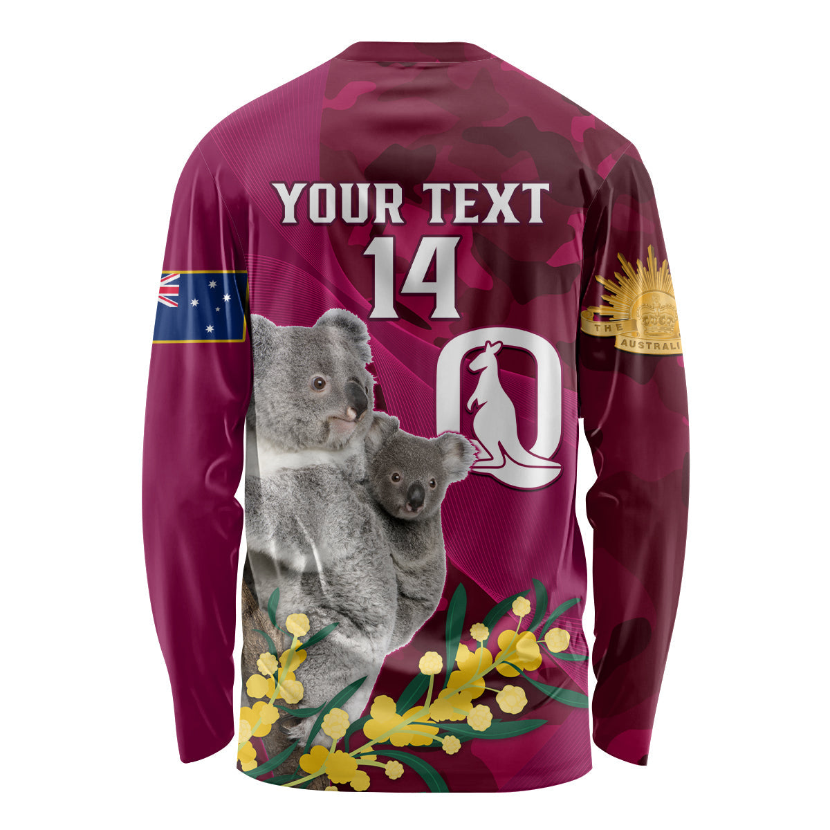 Custom QLD Maroons ANZAC Day Long Sleeve Shirt Australian Koala Mix Camouflage - Vibe Hoodie Shop