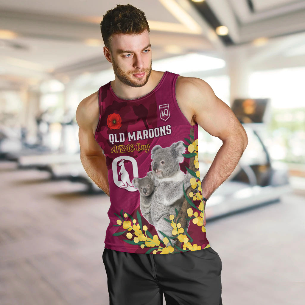 Custom QLD Maroons ANZAC Day Men Tank Top Australian Koala Mix Camouflage - Vibe Hoodie Shop