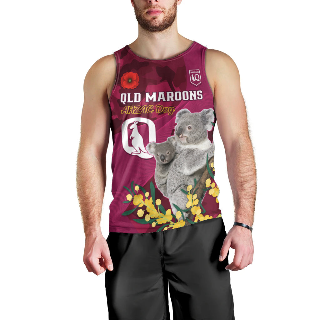 Custom QLD Maroons ANZAC Day Men Tank Top Australian Koala Mix Camouflage - Vibe Hoodie Shop