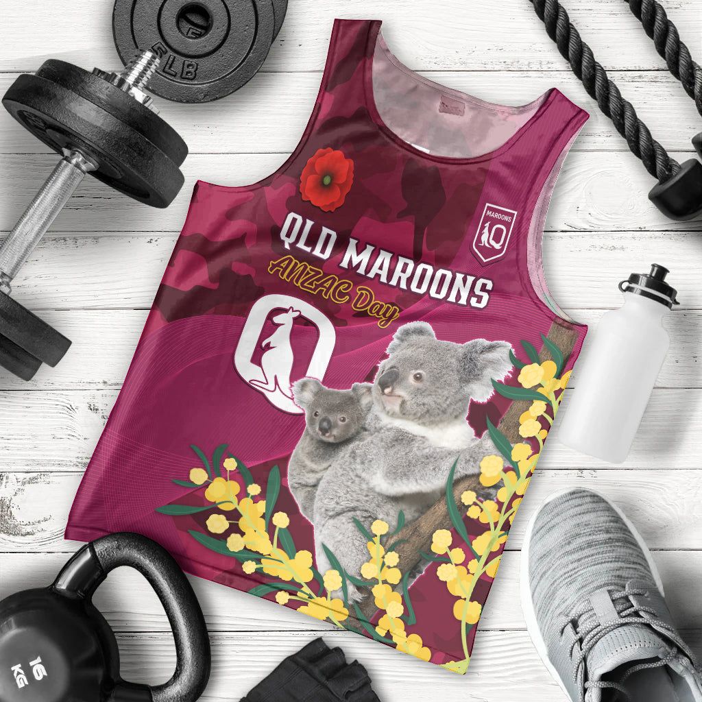 Custom QLD Maroons ANZAC Day Men Tank Top Australian Koala Mix Camouflage - Vibe Hoodie Shop