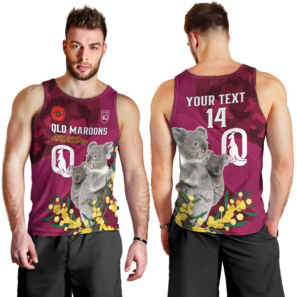 Custom QLD Maroons ANZAC Day Men Tank Top Australian Koala Mix Camouflage - Vibe Hoodie Shop