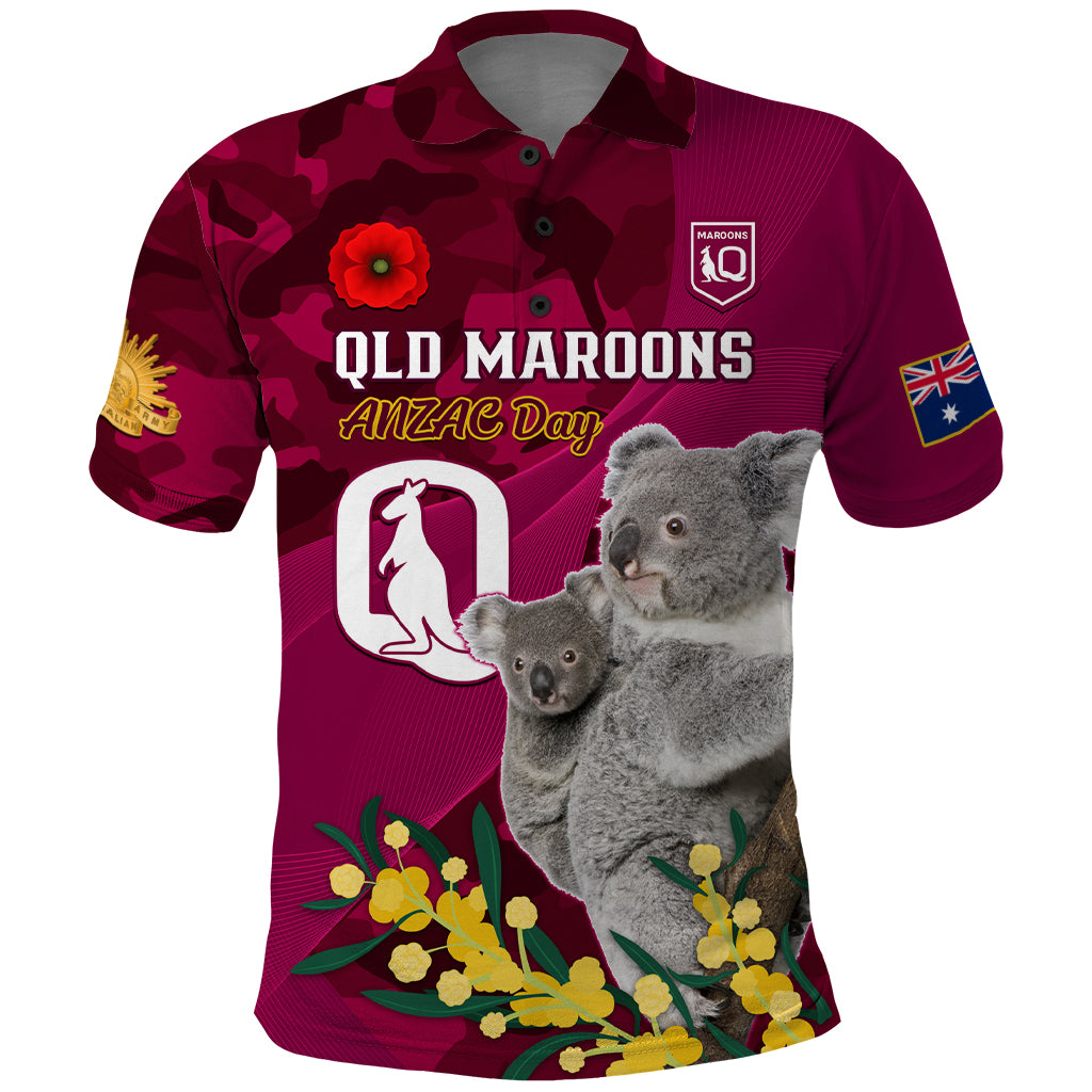 Custom QLD Maroons ANZAC Day Polo Shirt Australian Koala Mix Camouflage - Vibe Hoodie Shop