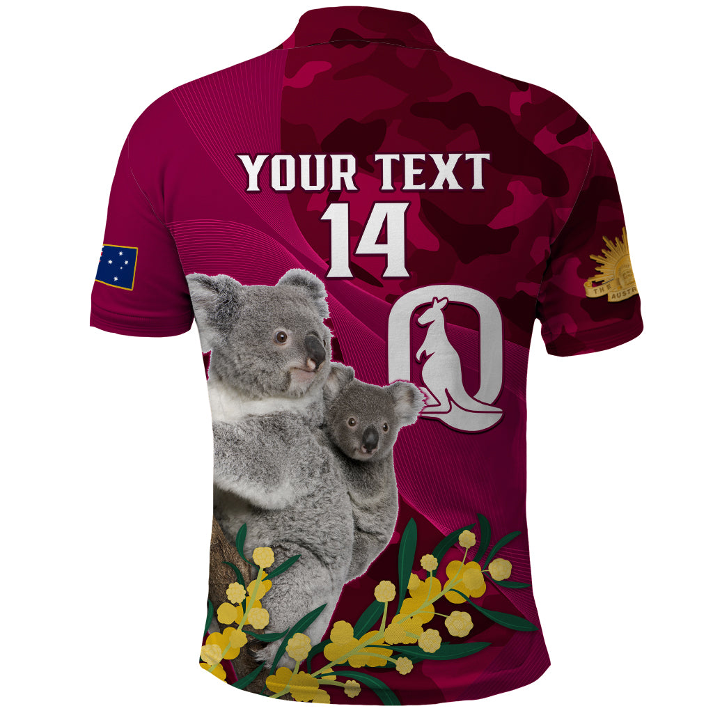 Custom QLD Maroons ANZAC Day Polo Shirt Australian Koala Mix Camouflage - Vibe Hoodie Shop