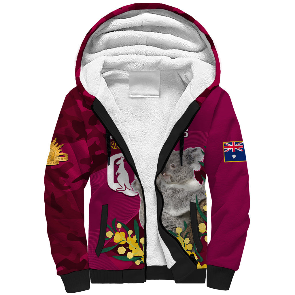 Custom QLD Maroons ANZAC Day Sherpa Hoodie Australian Koala Mix Camouflage - Vibe Hoodie Shop