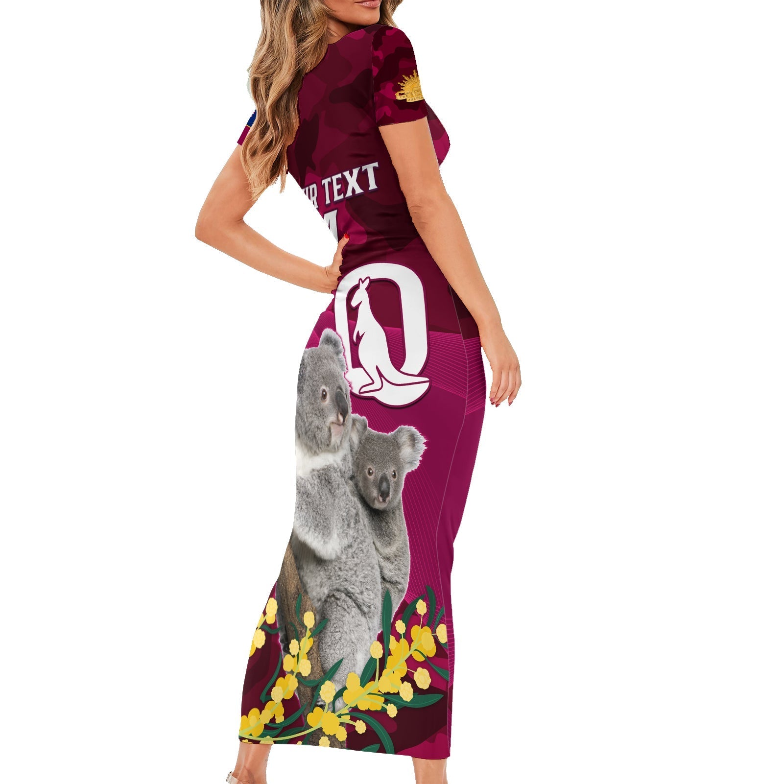 Custom QLD Maroons ANZAC Day Short Sleeve Bodycon Dress Australian Koala Mix Camouflage