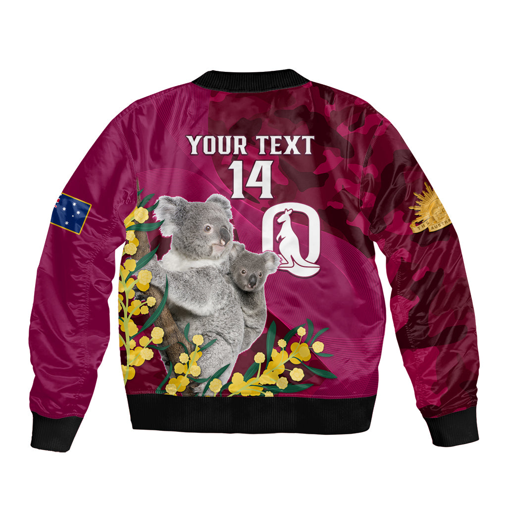 Custom QLD Maroons ANZAC Day Sleeve Zip Bomber Jacket Australian Koala Mix Camouflage