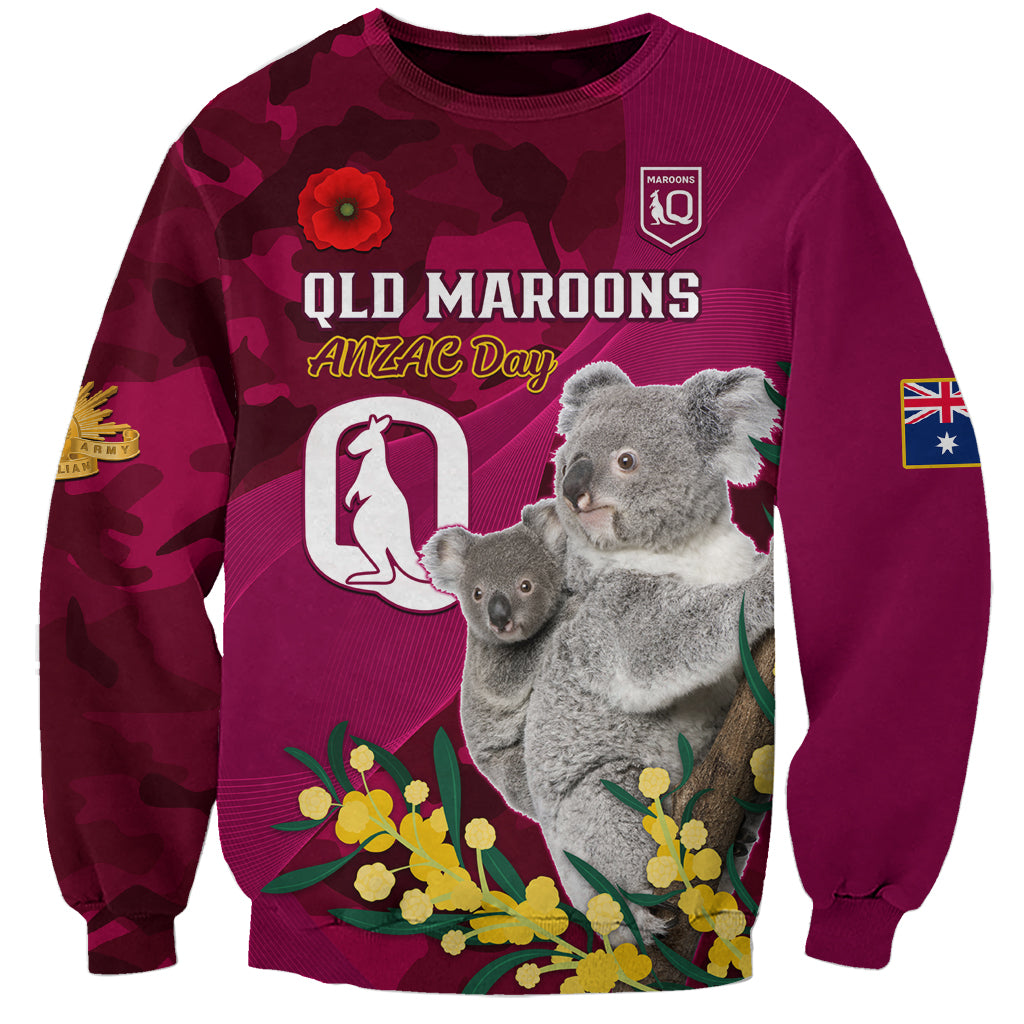 Custom QLD Maroons ANZAC Day Sweatshirt Australian Koala Mix Camouflage - Vibe Hoodie Shop