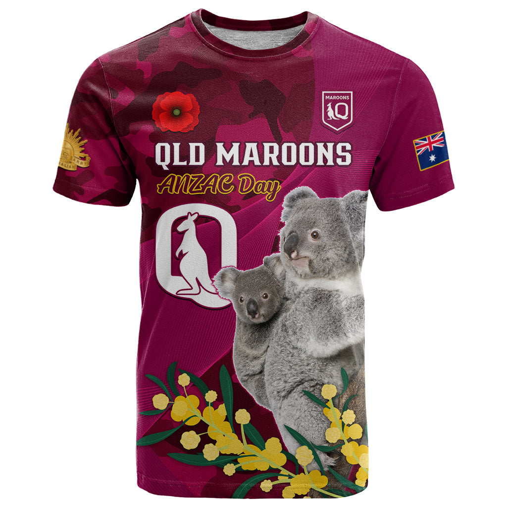 Custom QLD Maroons ANZAC Day T Shirt Australian Koala Mix Camouflage - Vibe Hoodie Shop